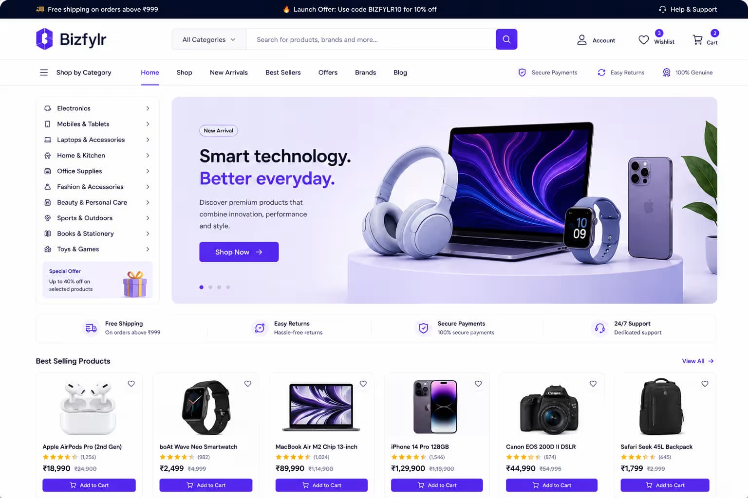 E-commerce storefront interface designed for online sales